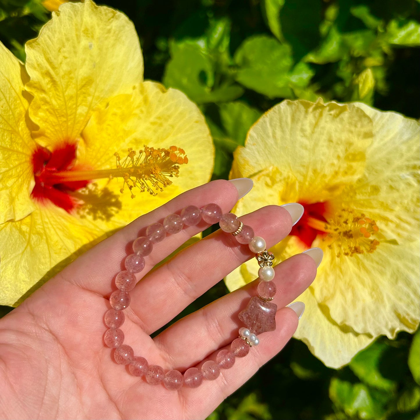 Strawberry Quartz Stretchy Star Bracelet