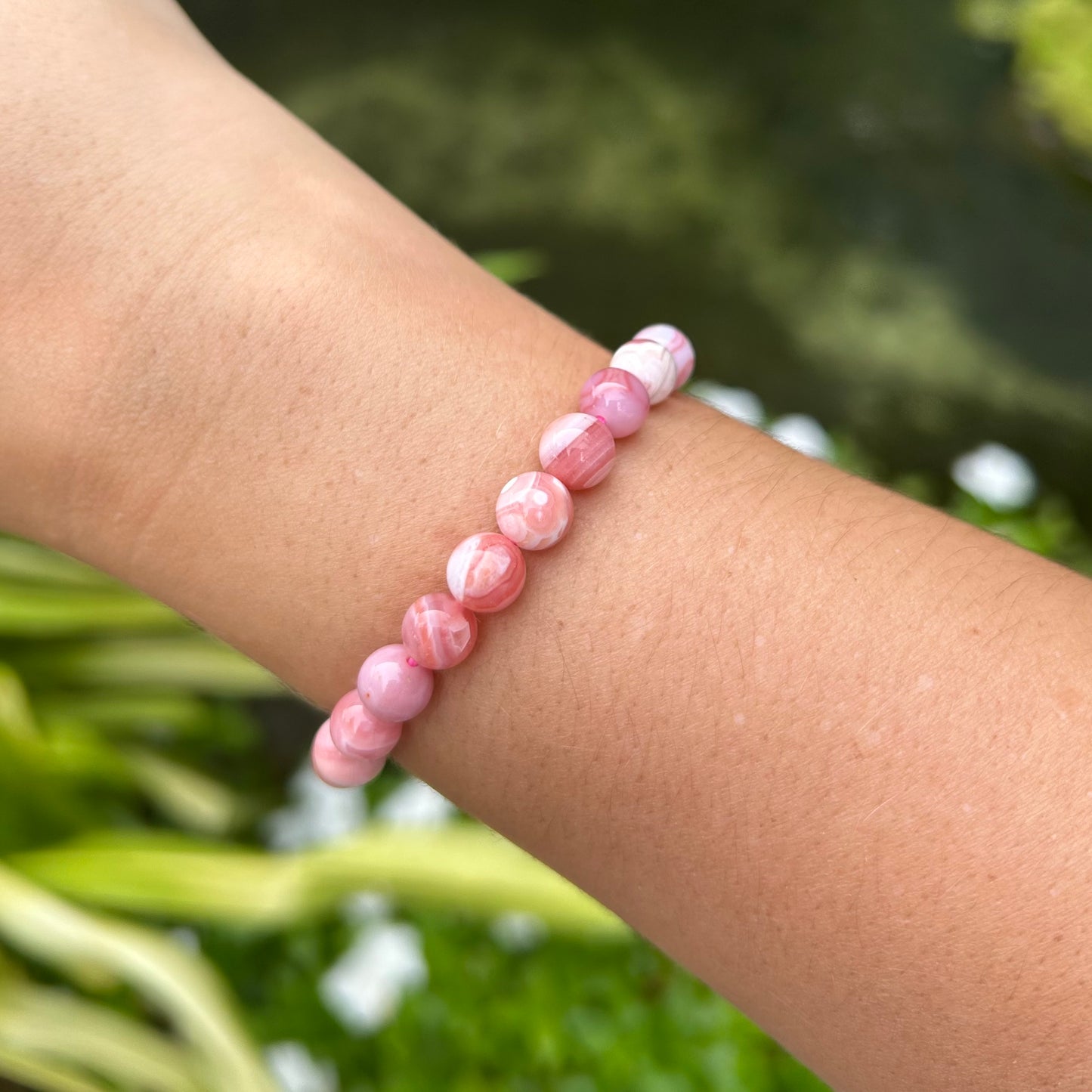 Pink Banded Agate Stretchy Bracelet