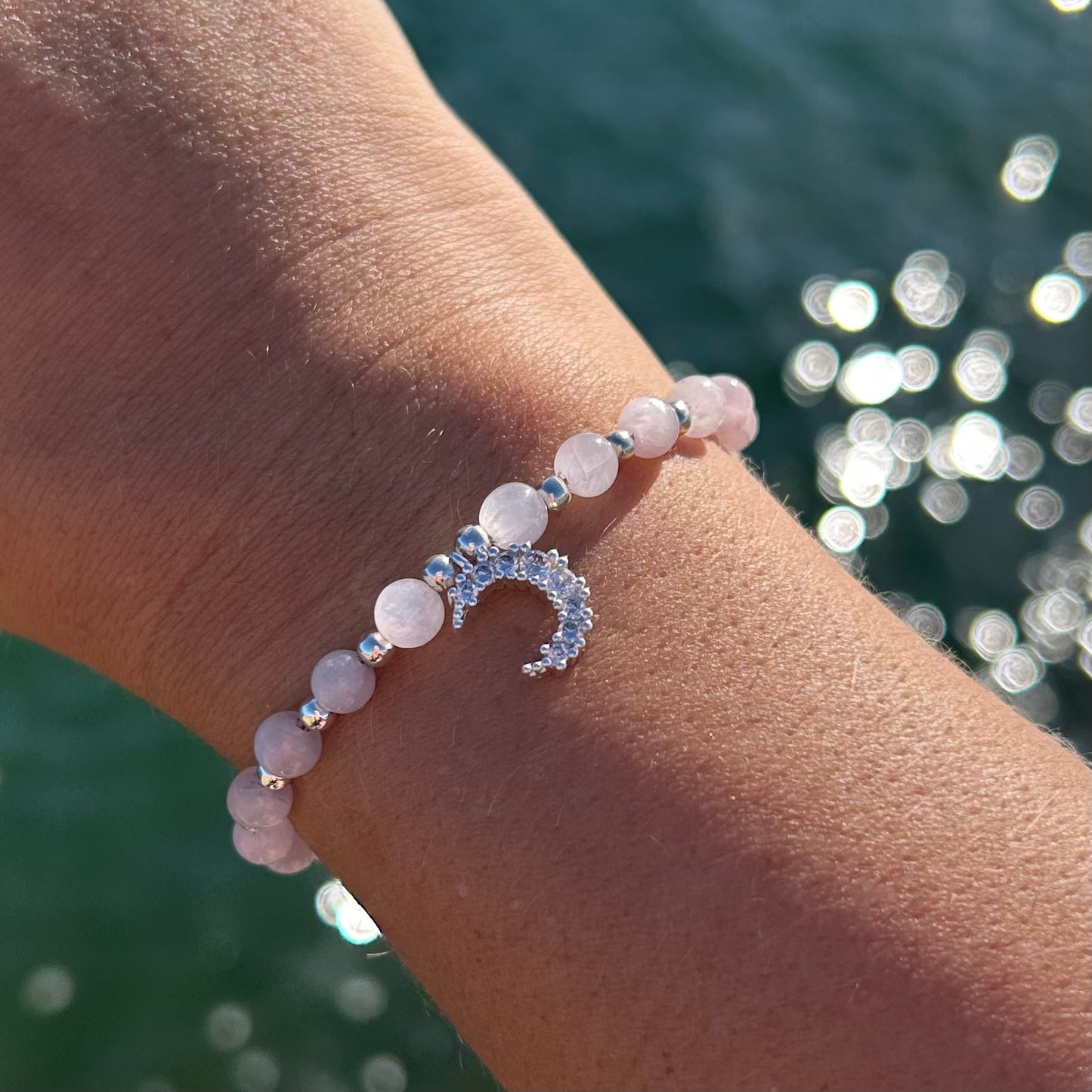Rose Quartz Moon Adjustable Bracelet