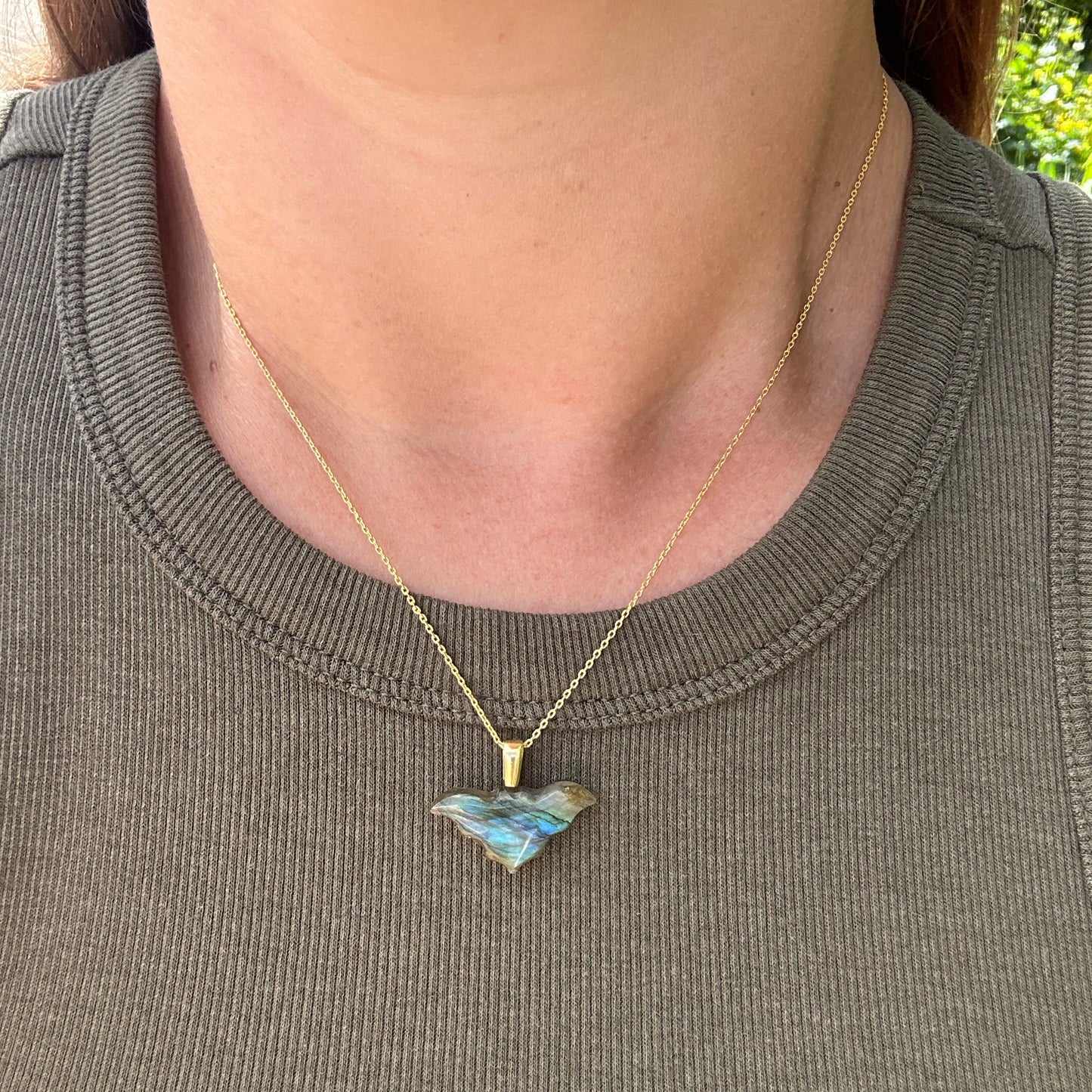 Morticia Labradorite Bat Necklace