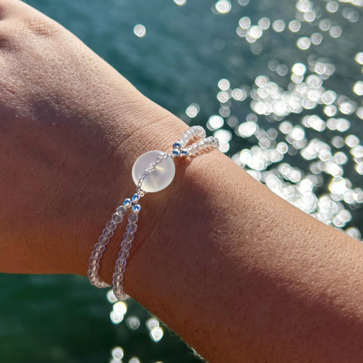 White Agate Clear Quartz Donut Bracelet