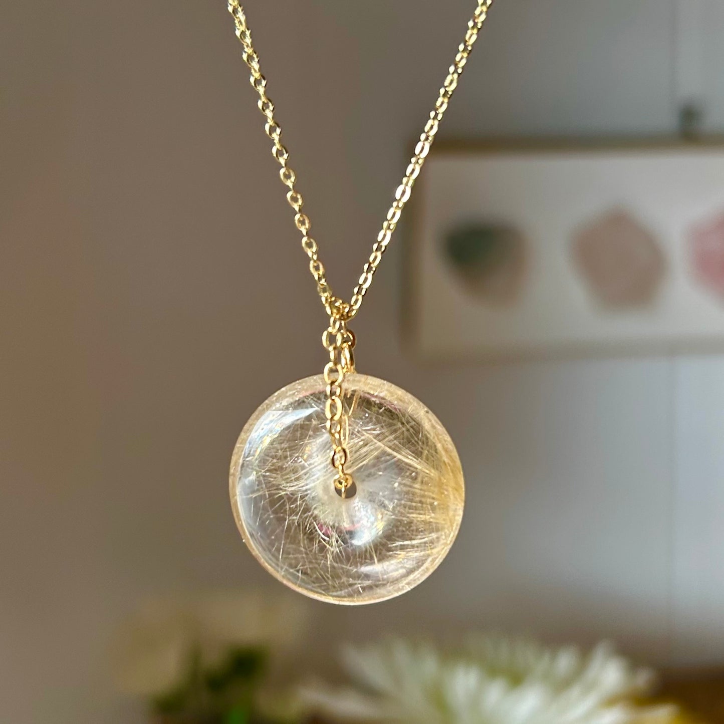 Golden Rutile Donut Necklace