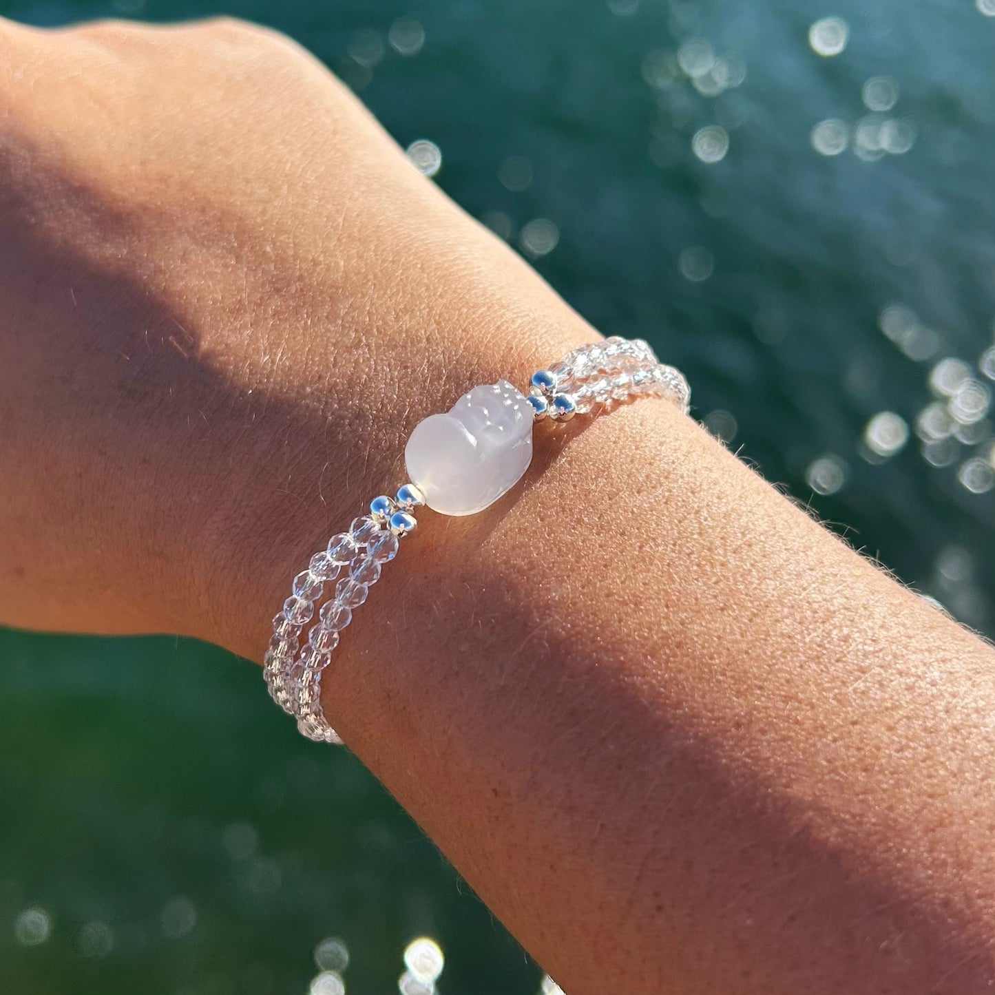 White Agate Clear Quartz Pixiu Bracelet