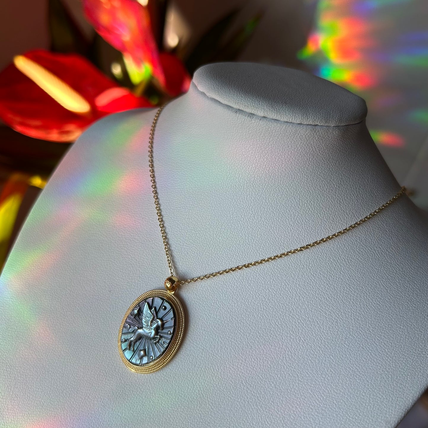 Unicorn Queen Black Mother of Pearl Necklace