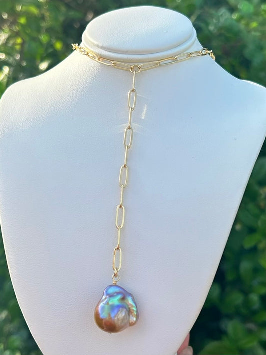 Julia Flameball Pearl Y Necklace