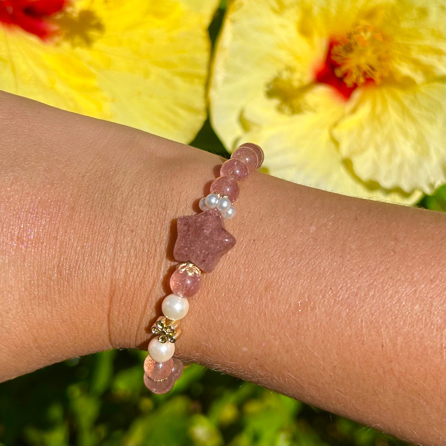 Strawberry Quartz Stretchy Star Bracelet
