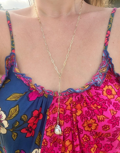 Julia Flameball Pearl Y Necklace