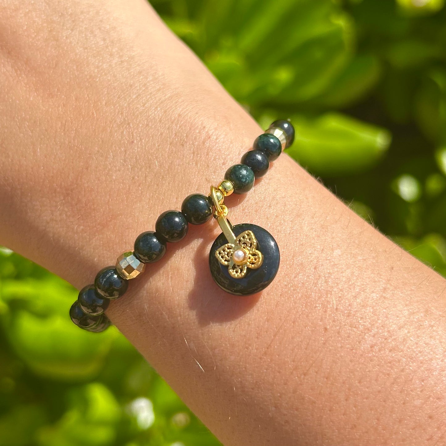 Dark Jade Butterfly Donut Bracelet