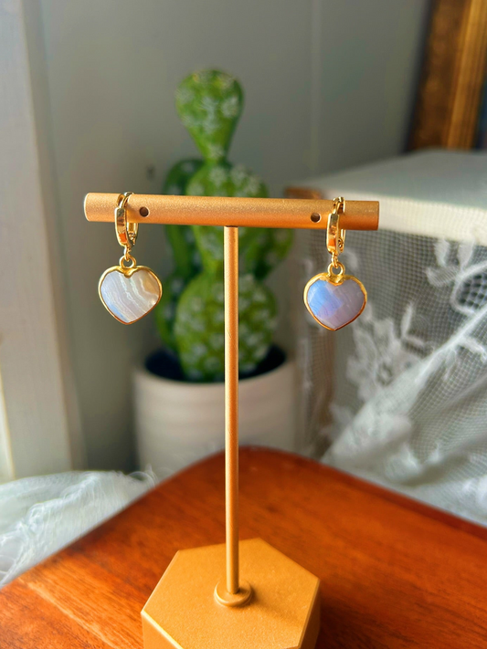 Blue Lace Agate Heart Huggies