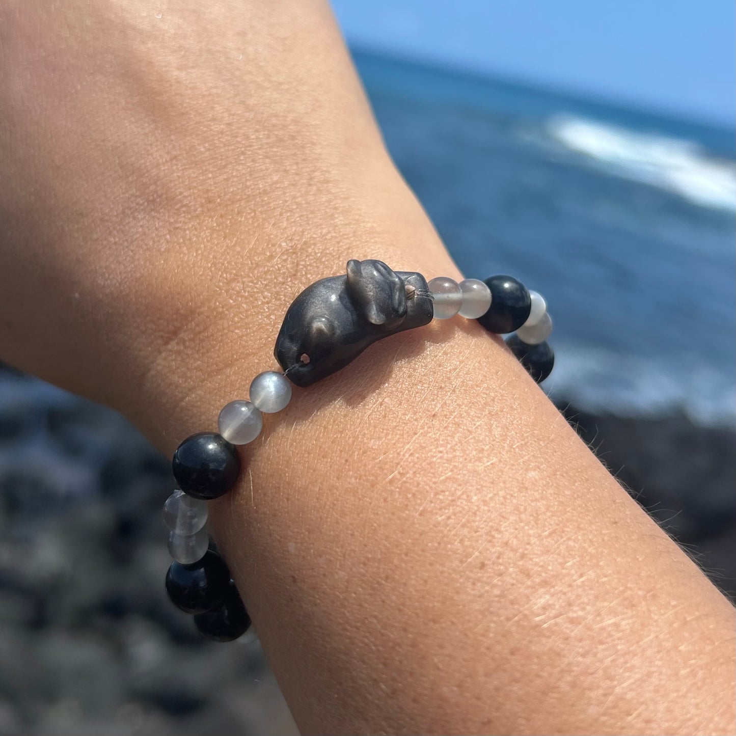 Silver Sheen Obsidian Kitty Bracelet