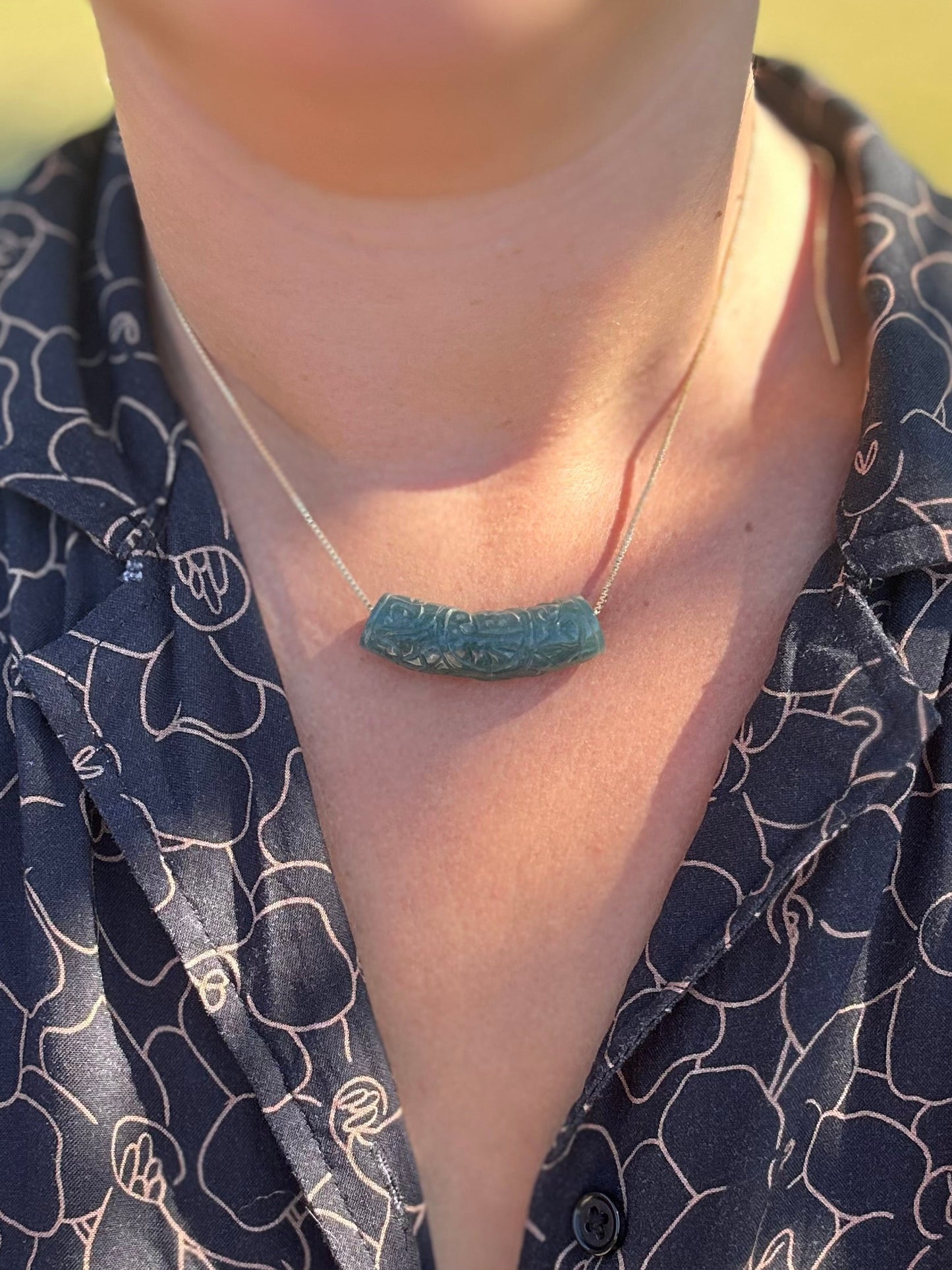 Blue Water Jade Barrel Necklace