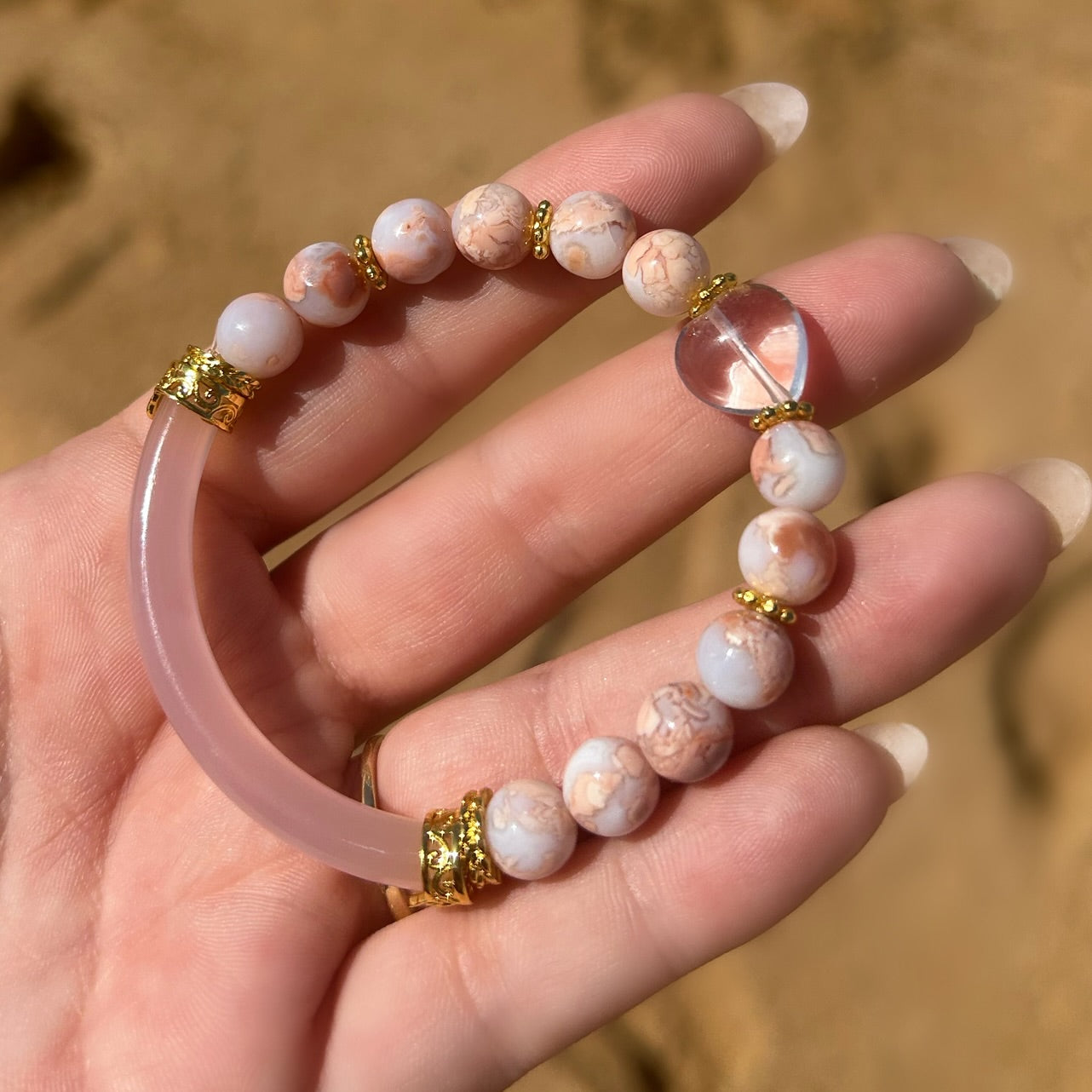 Rose Quartz Cotton Candy Agate Bracelet