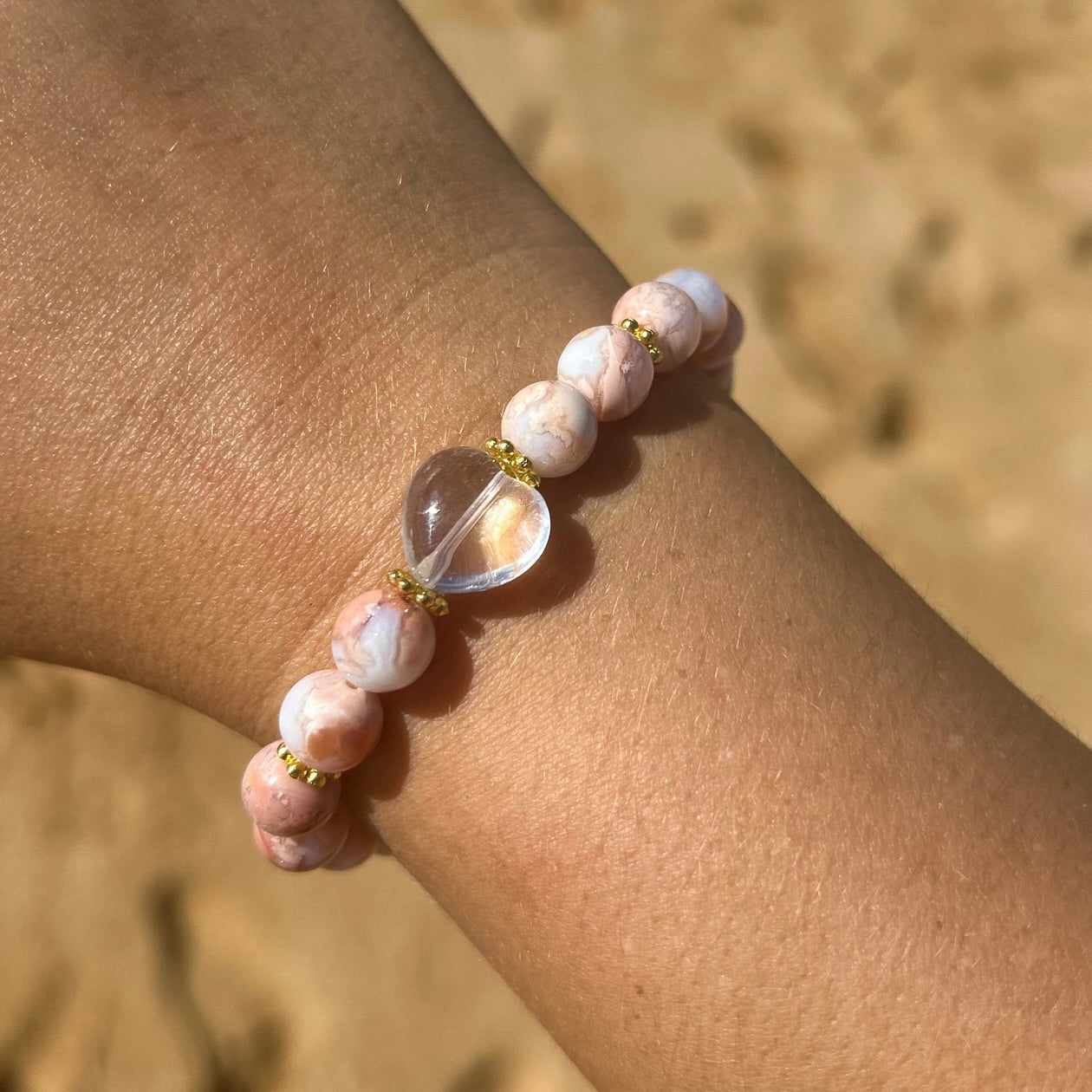 Rose Quartz Cotton Candy Agate Bracelet