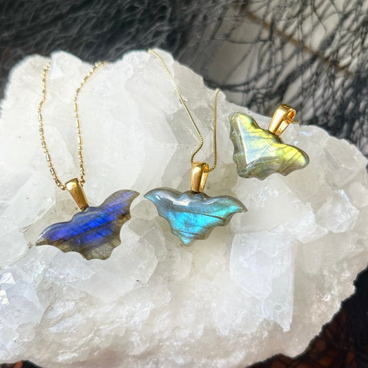Morticia Labradorite Bat Necklace