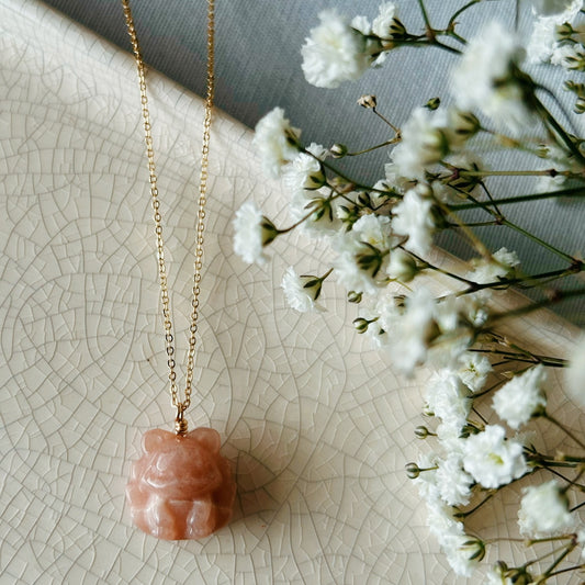 Peach Moonstone Kitsune Necklace