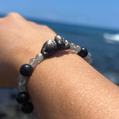 Silver Sheen Obsidian Kitty Bracelet