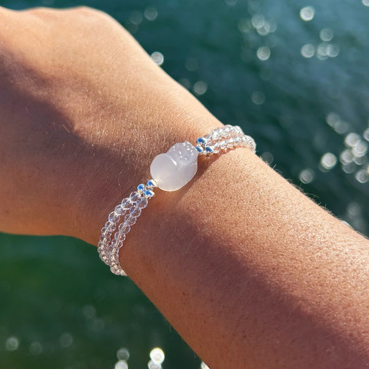 White Agate Clear Quartz Pixiu Bracelet