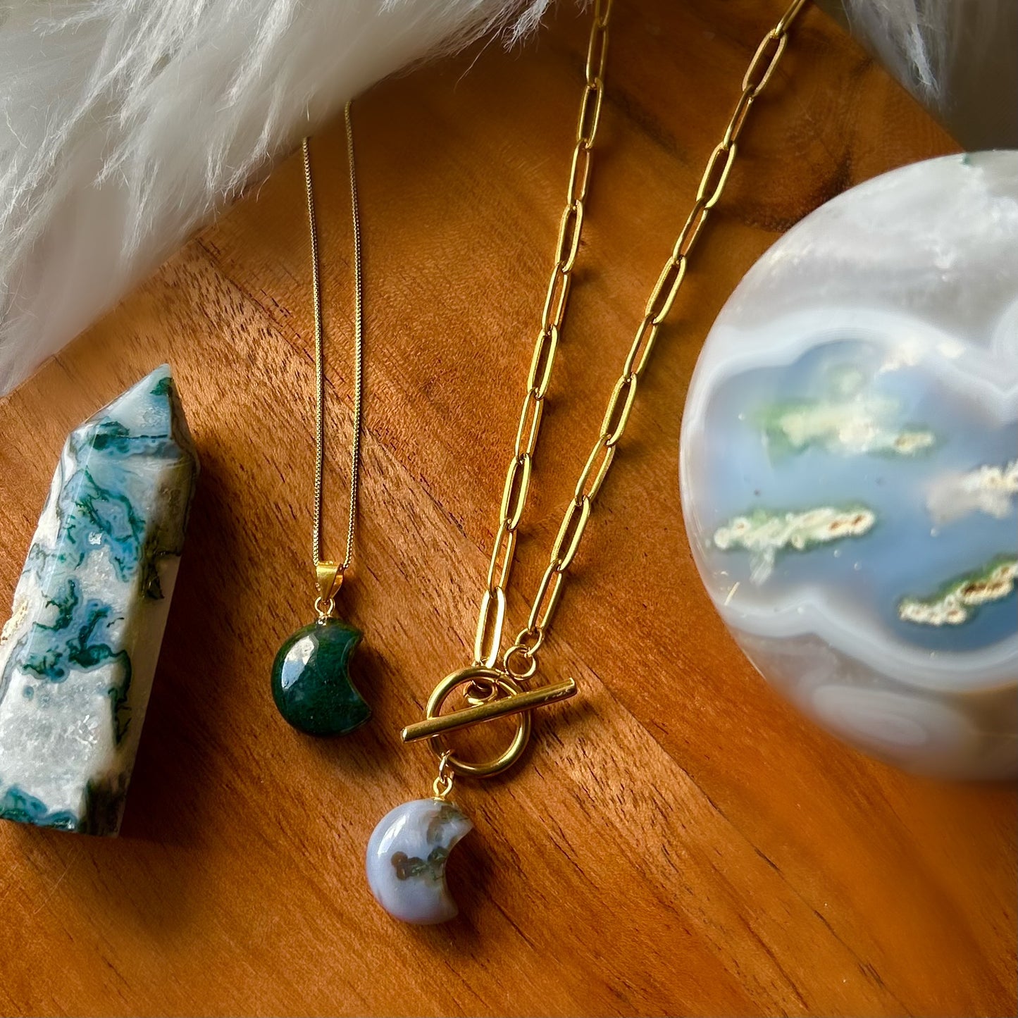 Moss Agate Moon Necklace