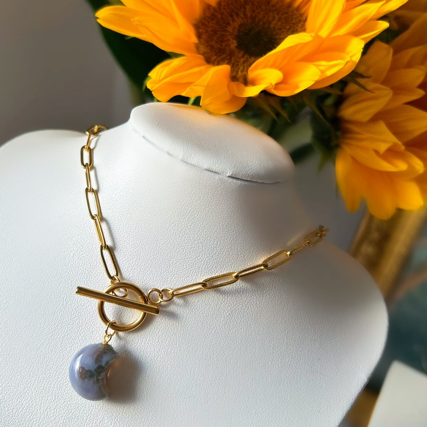 Moss Agate Moon Necklace