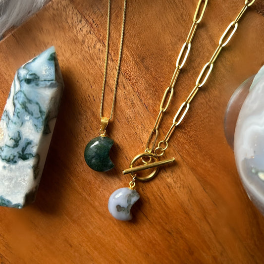 Moss Agate Moon Necklace
