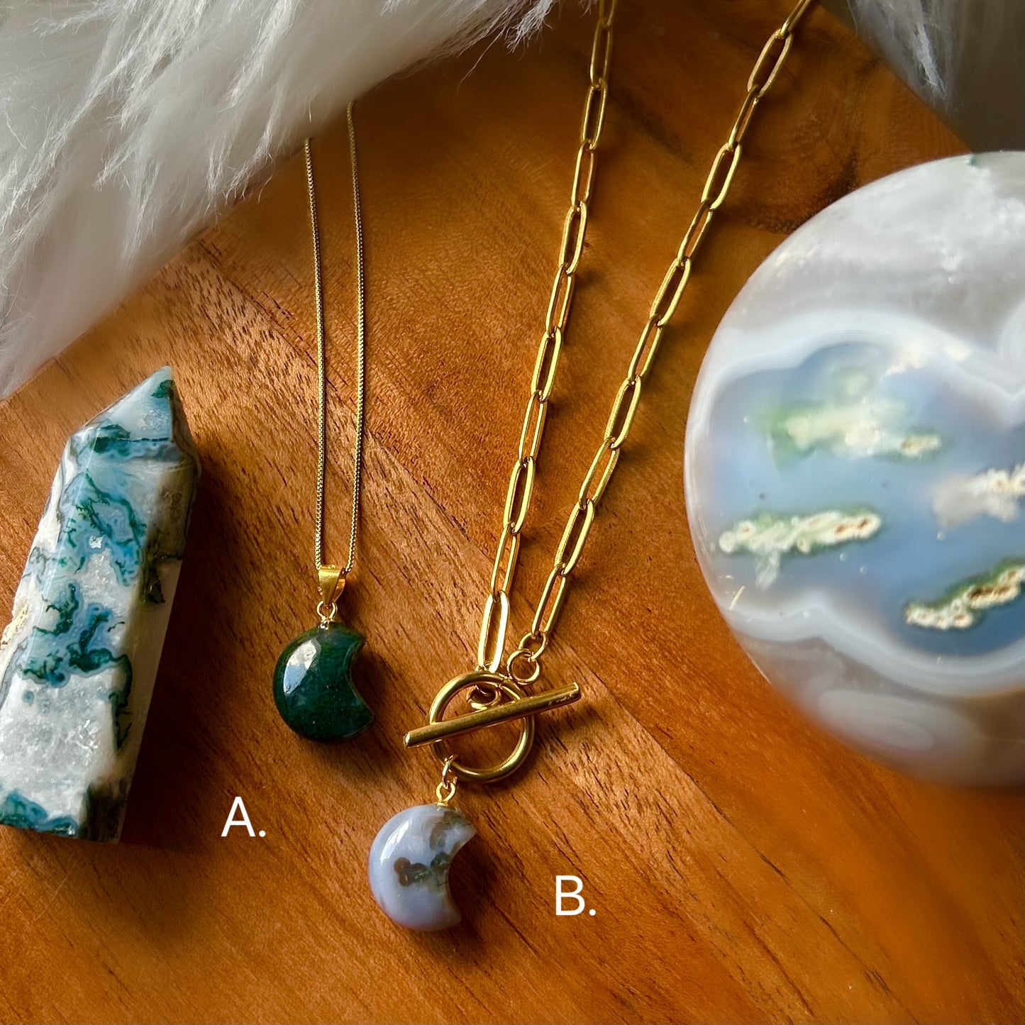 Moss Agate Moon Necklace