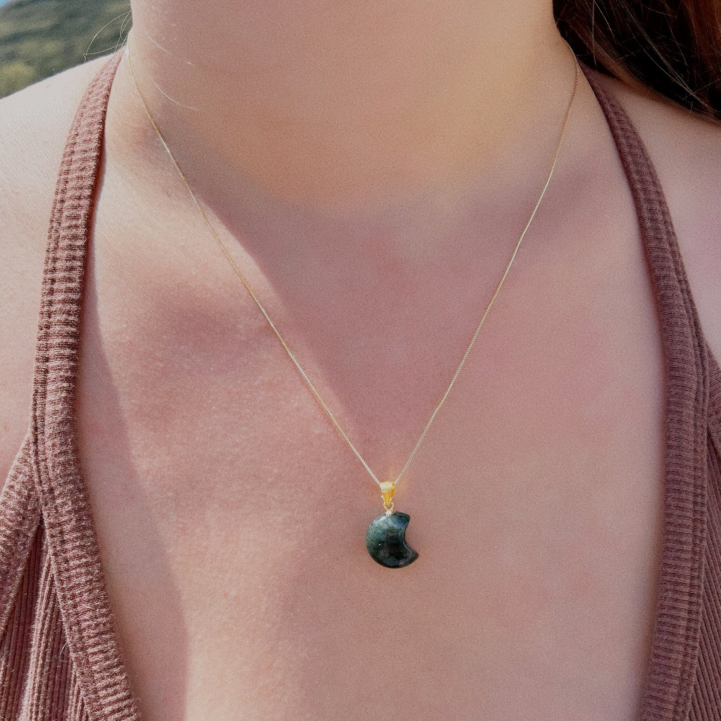 Moss Agate Moon Necklace