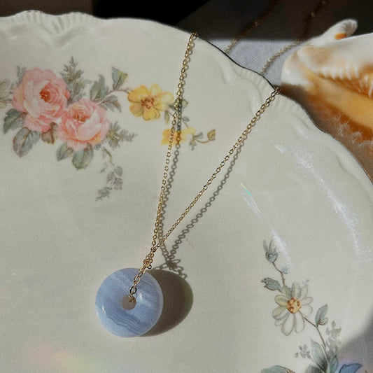 Blue Lace Agate Donut Necklace