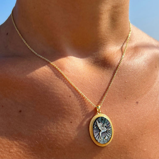 Unicorn Queen Black Mother of Pearl Necklace