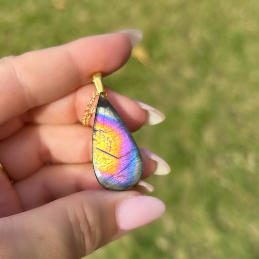 Rainbow Labradorite Teardrop Necklace