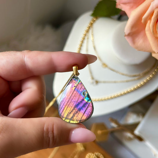 Rainbow Labradorite Sunrise Teardrop Necklace